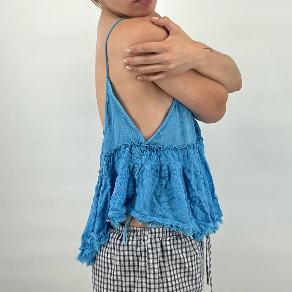 Free People Blue Blackless Halter Top